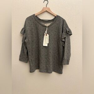 Current/Elliott Gray Polka Dot Ruffle Sweatshirt